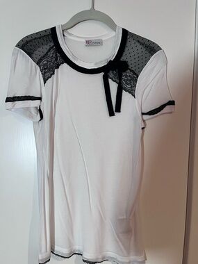RED Valentino White Tee with Black Lace Trim